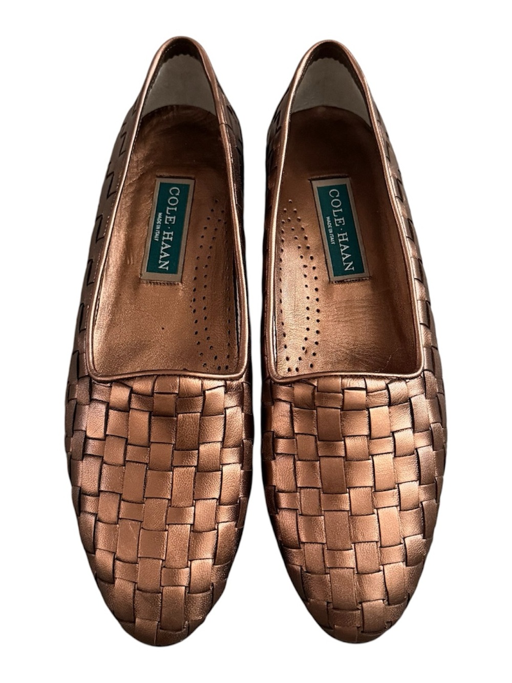 Womens Cole Haan Formal Woven Bronze Flats Loafer Slip On Size 9